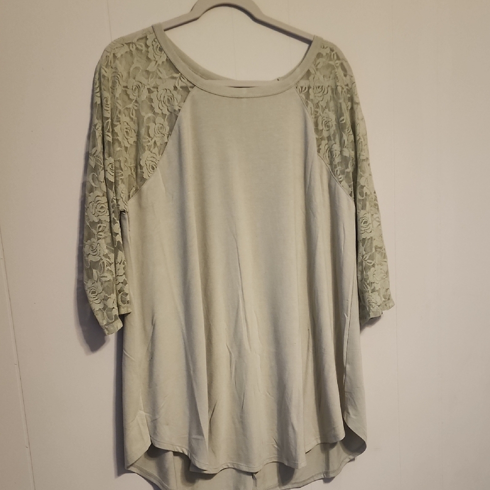 Elegant Lace Sleeve Blouse - Sage Green